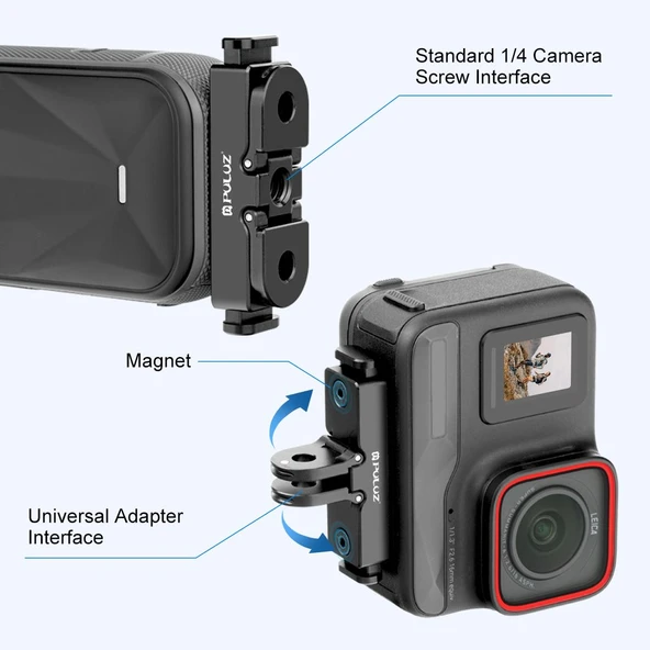 Insta360 X5 Ace Pro Pro 2 Uyumlu PULUZ Havacılık Alüminyum Hızlı Bırakma Taban Adaptör Braketi Siyah - 5