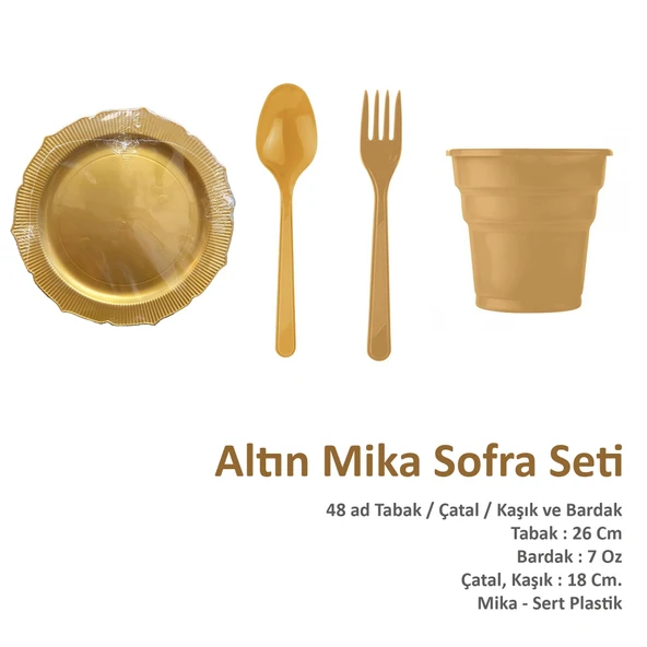 Omeyva Dayanıklı Mika Plastik Altın Sorfa Piknik Seti - 48 Kişilik Tabak Bardak Çatal Kaşık Takımı - Resim 2