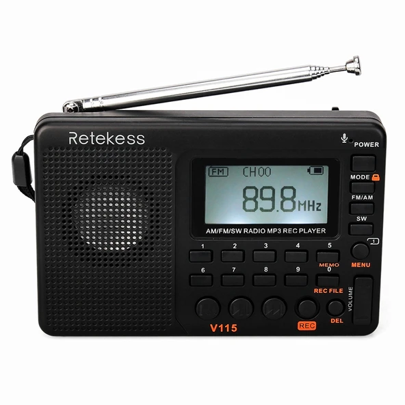 Retekess V115 Full Bant FM AM Taşınabilir Radyo MP3 Çalar Siyah