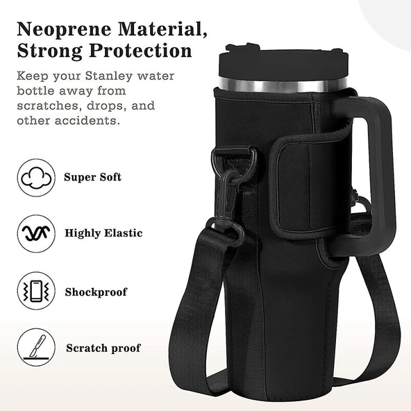 40oz Stanley Quencher Su Şişesi Taşıma Çantası Kılıfı Ayarlanabilir Omuz Askılı Ten Rengi - 5