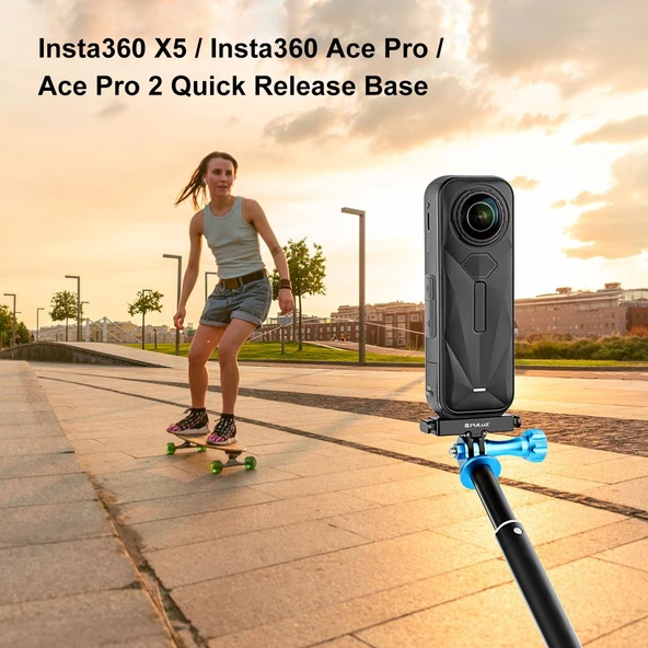Insta360 X5 Ace Pro Pro 2 Uyumlu PULUZ Havacılık Alüminyum Hızlı Bırakma Taban Adaptör Braketi Siyah - 2