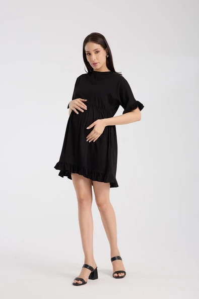 IŞŞIL 1169-FırFırlı Kol Pamuk Penye Hamile Giyim OverSize Tunik - 6