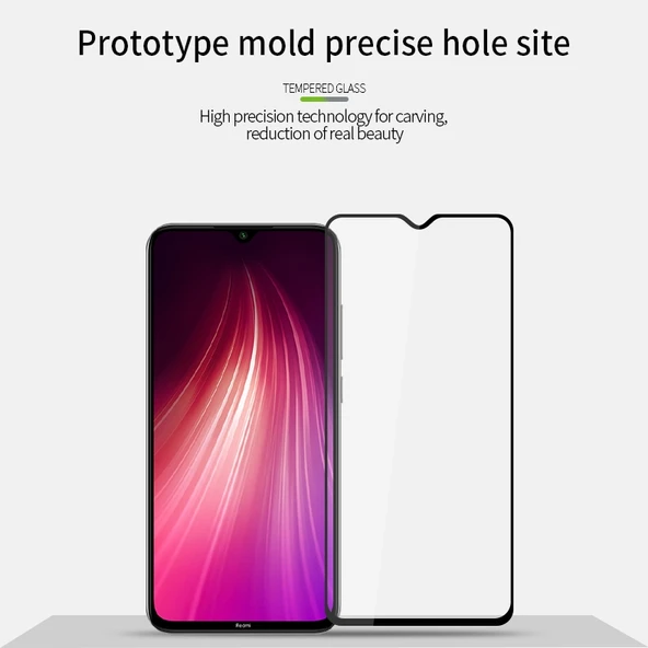 Xiaomi Redmi Note 8 Uyumlu MOFI 9H 2.5D Tam Ekran Temperli Cam Siyah - 5