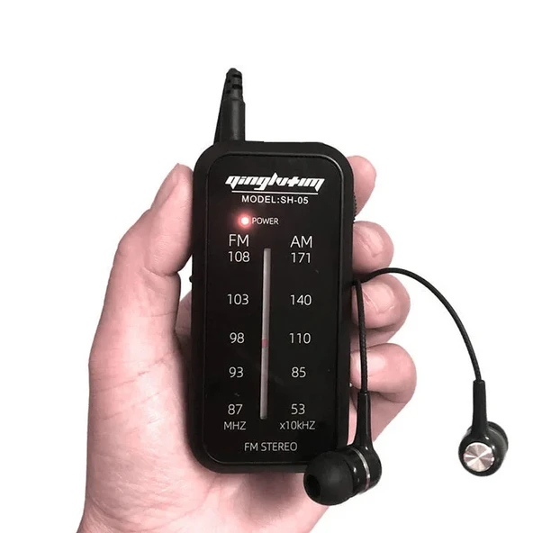 SH 05 Mini Dinleme Testi Özel Pim Tipi FM AM İki Bantlı Radyo Siyah Klipsli - 8