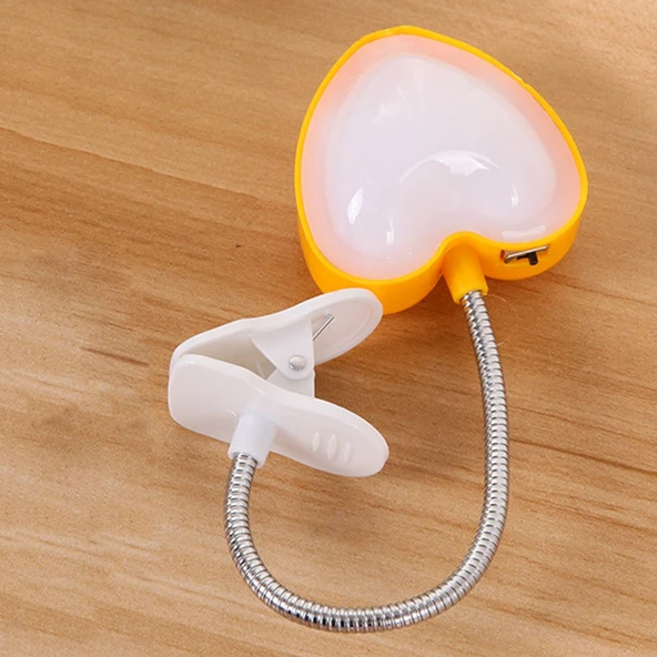 Mini Kalp Klipsli LED Kitap Lambası Sarı Işıklı Enerji Tasarruflu Okuma Lambası