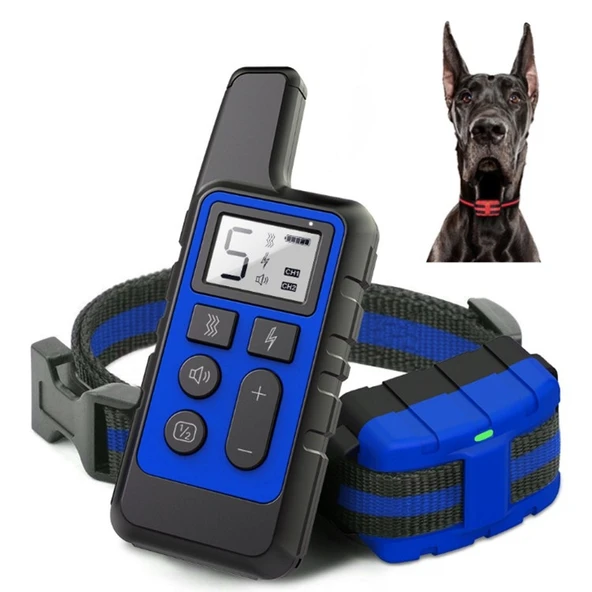 500 Metre Menzilli Mavi Elektrikli Şoklu Su Geçirmez Köpek Eğitim Tasma Kumandalı Havlama Önleyici