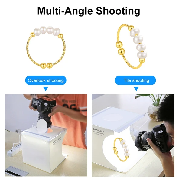 PULUZ 20cm Katlanabilir Taşınabilir Fotoğraf Stüdyosu Işıklı Çekim Çadırı 2 LED Panel 1100LM 2 Renk Fon (Siyah Beyaz) - 7