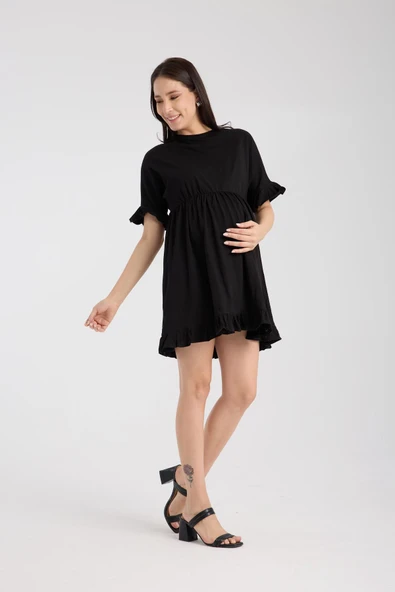 IŞŞIL 1169-FırFırlı Kol Pamuk Penye Hamile Giyim OverSize Tunik - 3