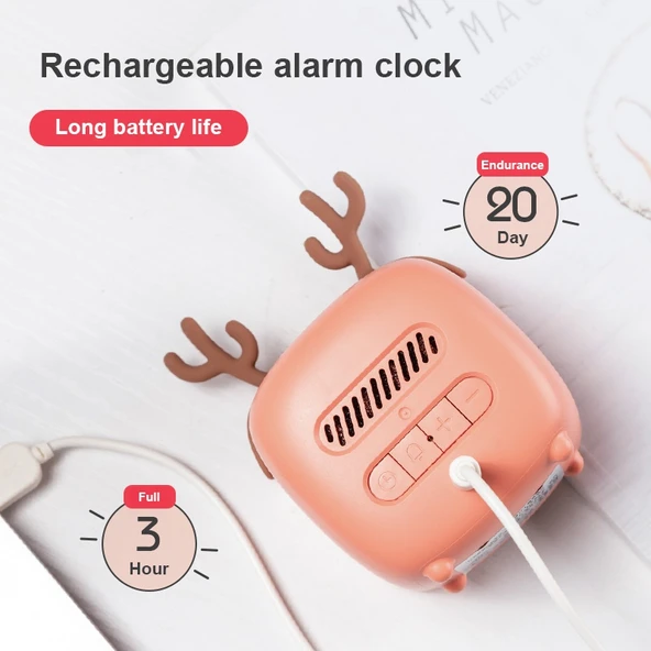 Gri Renkte Karikatür Geyik Şekilli Çocuk USB Şarjlı LED Alarm Saati - 6
