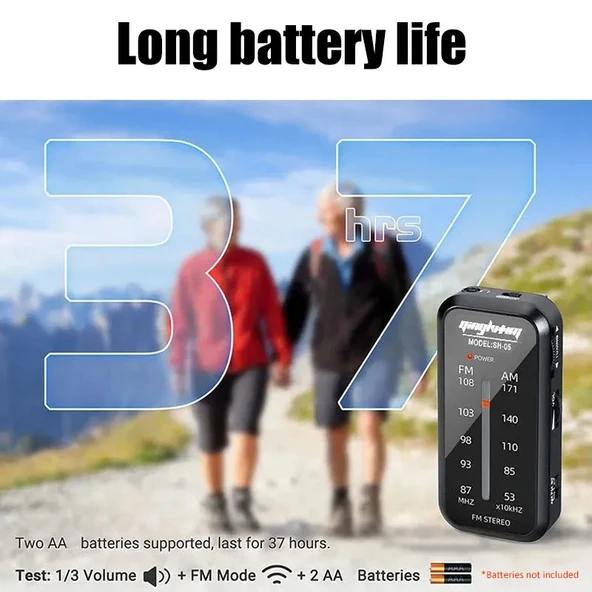 SH 05 Mini Dinleme Testi Özel Pim Tipi FM AM İki Bantlı Radyo Siyah Klipsli - 7
