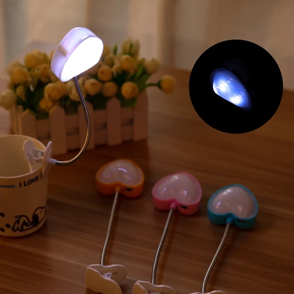Mini Kalp Klipsli LED Kitap Lambası Sarı Işıklı Enerji Tasarruflu Okuma Lambası - 5