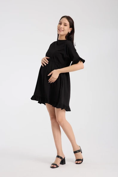 IŞŞIL 1169-FırFırlı Kol Pamuk Penye Hamile Giyim OverSize Tunik