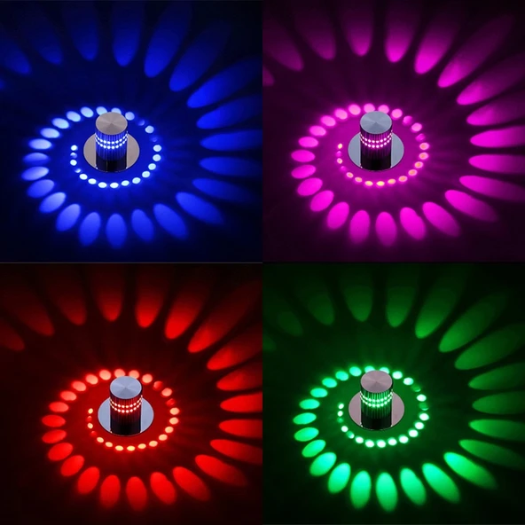 3W Modern Spiral Yuvarlak Duvar Lambası Sıcak Beyaz Işık - 7
