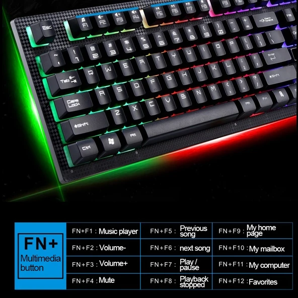 ZGB G20 Beyaz Kablolu Mekanik Hisli Aydınlatmalı Klavye ve 1600 DPI Optik Mouse Seti - 9