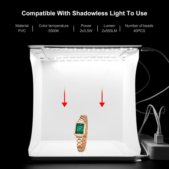 PULUZ 20cm Katlanabilir Taşınabilir Fotoğraf Stüdyosu Işıklı Çekim Çadırı 2 LED Panel 1100LM 2 Renk Fon (Siyah Beyaz) - 8