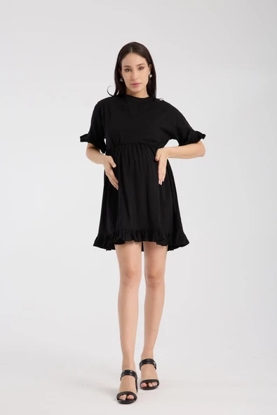 IŞŞIL 1169-FırFırlı Kol Pamuk Penye Hamile Giyim OverSize Tunik - 2