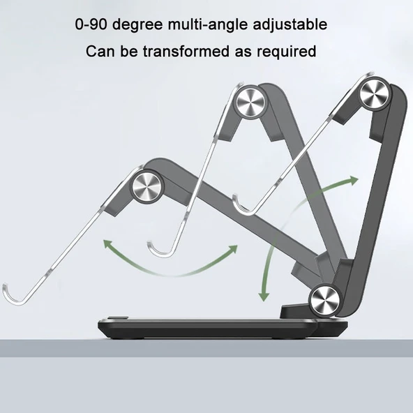 Taşınabilir Telefon Tablet Masaüstü Standı Gümüş Döner Yuvarlak Model - 5