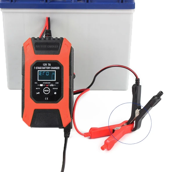FOXSUR 12V 7A 7 Aşamalı Akü Şarj Cihazı Çoklu Akü Modu Kırmızı JP Fiş - 4