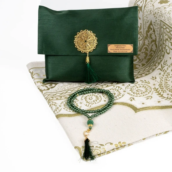 Seccade + Tesbih Hediye Seti (Şantuk Kese, Yeşil)