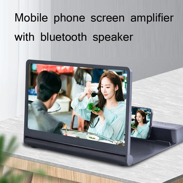 Bluetooth Hoparlörlü 3D Yüksek Çözünürlüklü Telefon Ekran Büyüteci Siyah Masaüstü Standı - 8