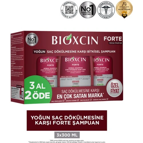 Bıoxcın Forte Yoğun Saç Dökülmesine Karşı Bitkisel Şampuan 3 Al 2 Ode 300Ml X 3 Adet