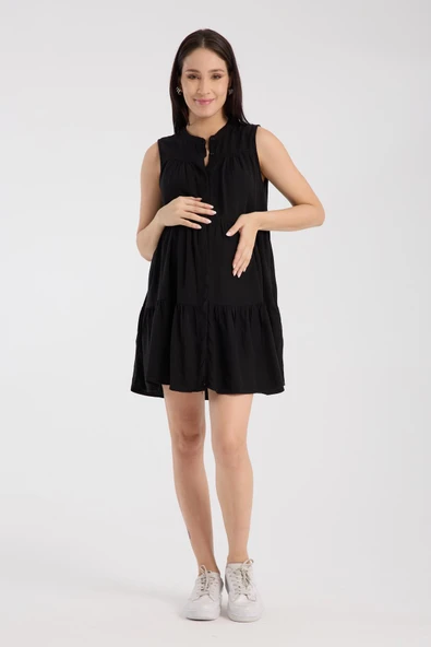 IŞŞIL 1646-Yıkamalı Pamuk Hakim Yaka Hamile Mini Jile Tunik-Elbise - 2