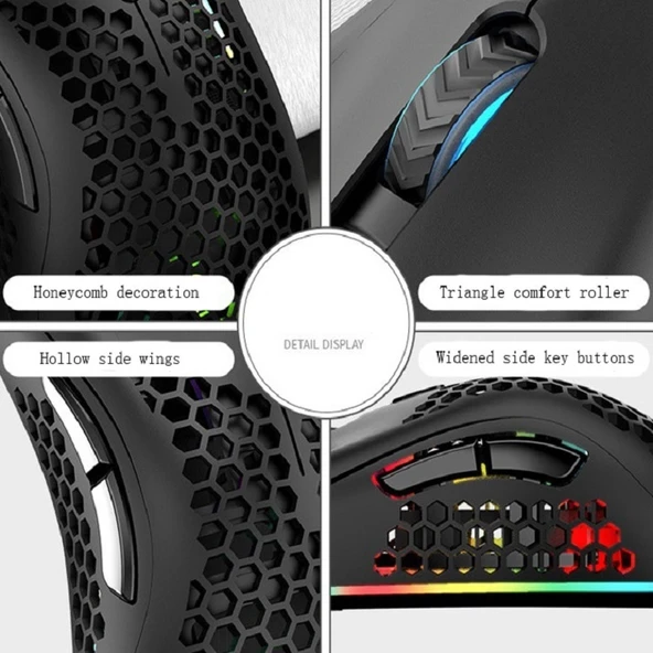 K Snake BM600 Beyaz Kablosuz RGB Işıklı 1600 DPI 7 Tuşlu Hafif Oyuncu Mouse - 7