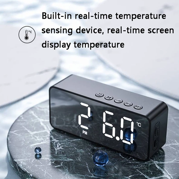 ZXL G50 Mini Ayna Alarm Bluetooth Hoparlör Siyah TF Kart Destekli - 5
