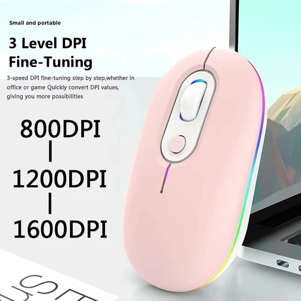 Şarjlı Aydınlatmalı Sessiz Kablosuz Mouse 2.4G Pembe - 7