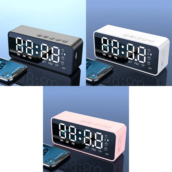 ZXL G50 Mini Ayna Alarm Bluetooth Hoparlör Siyah TF Kart Destekli - 2