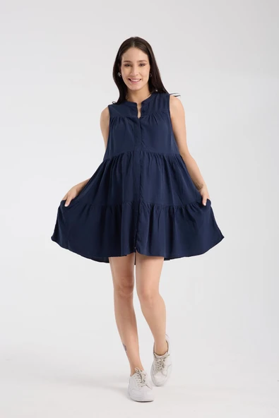 IŞŞIL 1646-Yıkamalı Pamuk Hakim Yaka Hamile Mini Jile Tunik-Elbise - 21