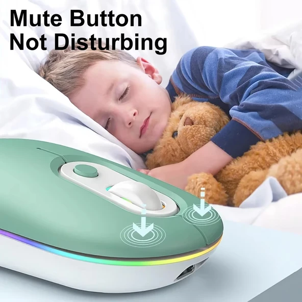 Şarjlı Aydınlatmalı Sessiz Kablosuz Mouse 2.4G Pembe - 6