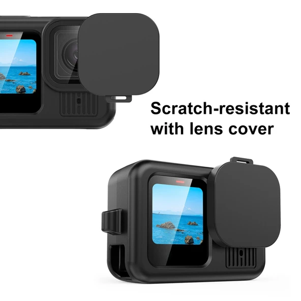 GoPro HERO13 Black Uyumlu Siyah Silikon Koruyucu Kılıf Bileklik ve Lens Kapağı - 5