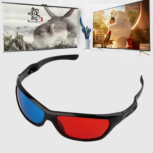 2 Adet Evrensel 3D Plastik Gözlük Siyah Çerçeve Kırmızı Mavi Anaglif Film Oyun DVD Video İçin