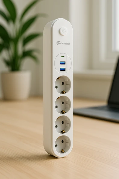Techmaster 2 Usb+Type-C Akım Çocuk Korumalı 4lü Priz 2mt Beyaz - 2
