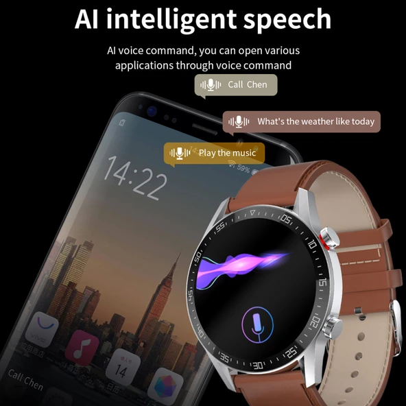 SK7Plus 1.28 inç IPS Ekran Kahverengi Deri Kayışlı Akıllı Saat Bluetooth Arama ve Uyku Takibi - 6