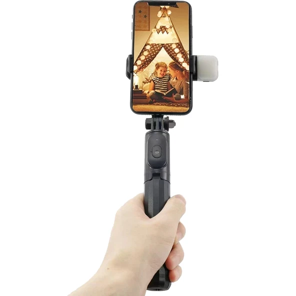 Q07 Bluetooth Selfie Çubuğu Çok Fonksiyonlu Canlı Yayın Tripodu Işıksız Siyah - 5