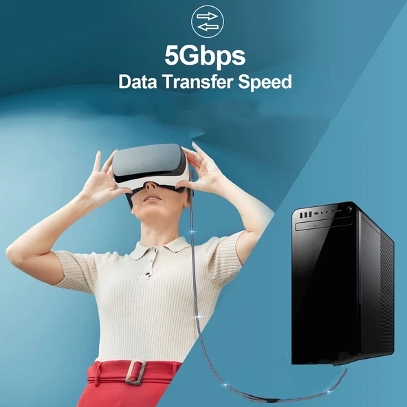 Oculus Quest 2 Uyumlu USB3.2 Gen1 VR Link Kablosu Model A-C Alüminyum Kılıflı 5 Metre Örgülü Kablo - 2