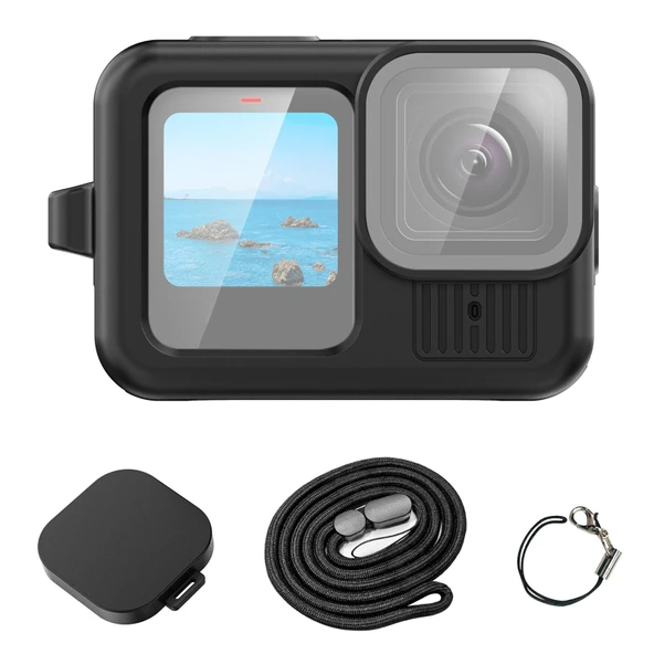 GoPro HERO13 Black Uyumlu Siyah Silikon Koruyucu Kılıf Bileklik ve Lens Kapağı