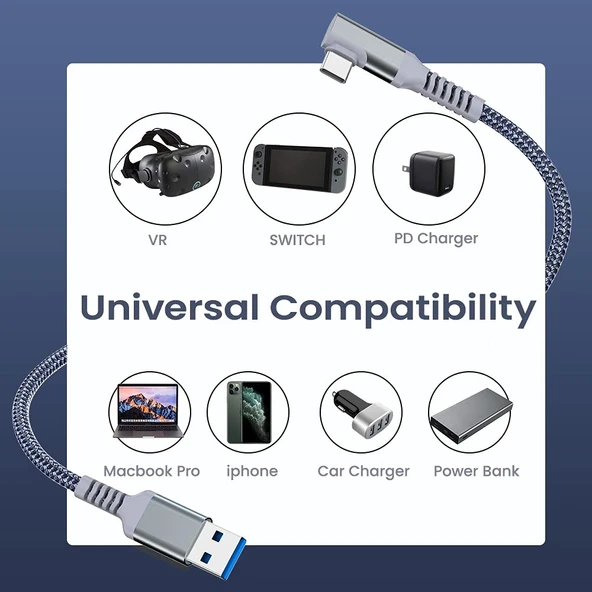 Oculus Quest 2 Uyumlu USB3.2 Gen1 VR Link Kablosu Model A-C Alüminyum Kılıflı 5 Metre Örgülü Kablo - 5