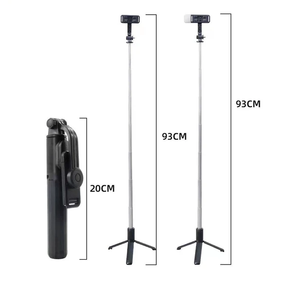 Q07 Bluetooth Selfie Çubuğu Çok Fonksiyonlu Canlı Yayın Tripodu Işıksız Siyah - 3
