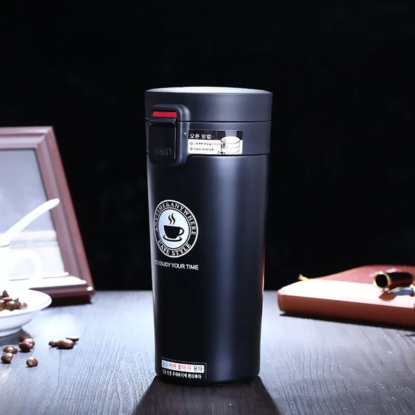 Paslanmaz Çelik Termos Bardak Siyah 380ml