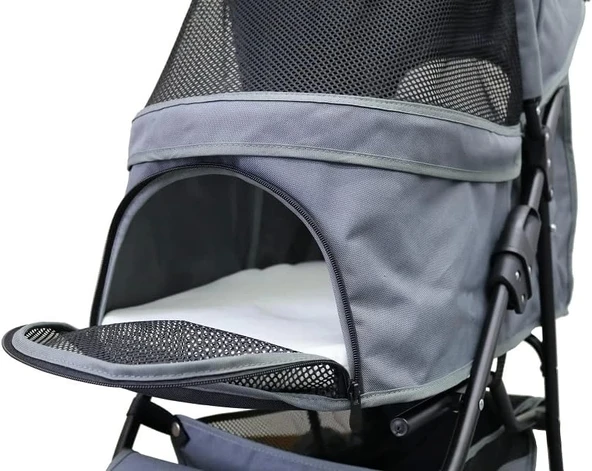 3 Tekerlekli Katlanabilir Evcil Hayvan Arabası 20 Kg Kapasiteli Gri - 6