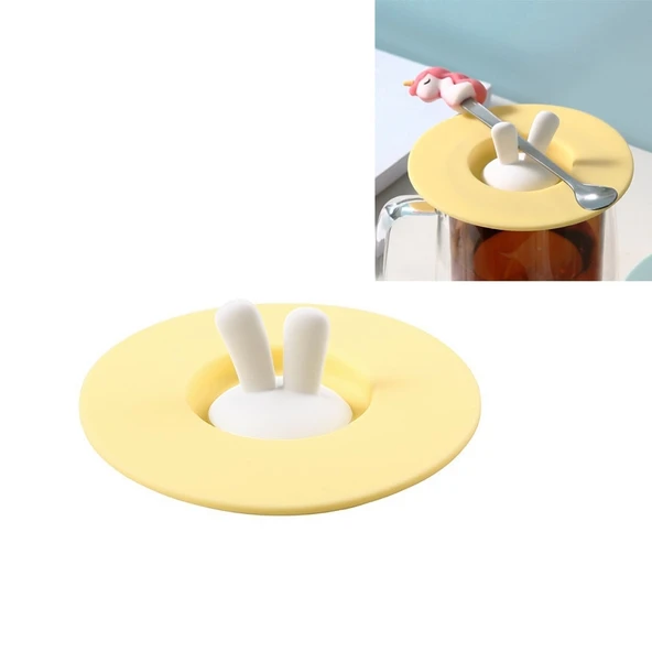 Silikon Tavşan Kulaklı Bardak Kapağı Sarı