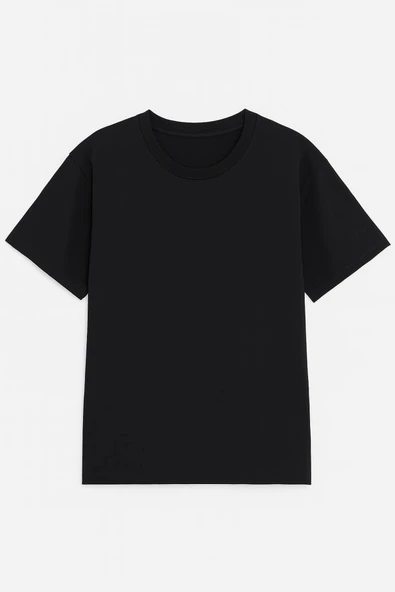 Kadın Bisiklet Yaka Oversize %100 Pamuk T-Shirt - 4