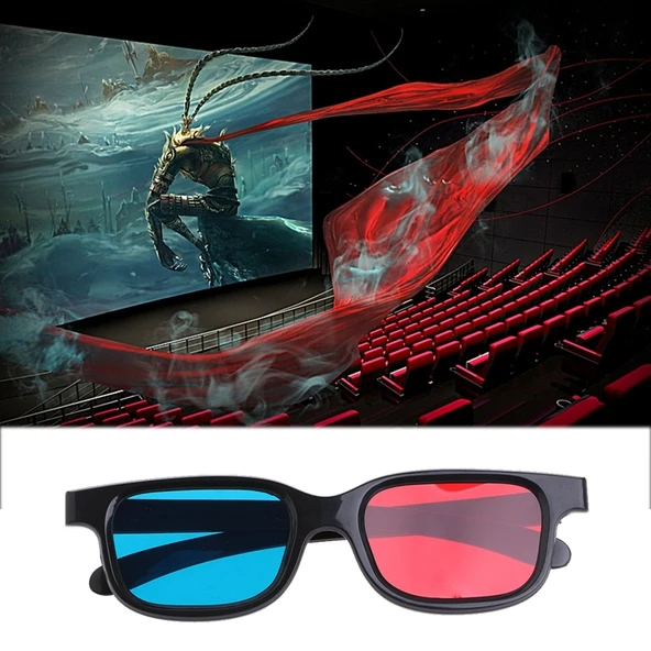 10lu Evrensel 3D Gözlük Siyah Çerçeve Kırmızı Mavi Cyan Anaglif Film Oyun DVD İçin 0.2mm