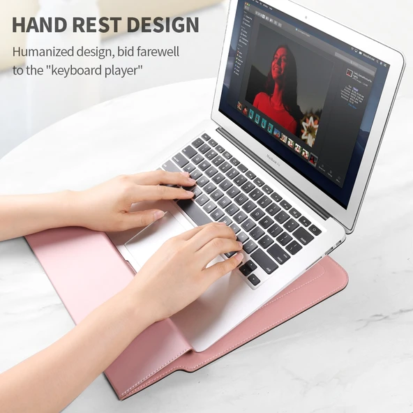 4 in 1 Evrensel Laptop Tutucu Siyah PU Deri Suya Dayanikli Koruyucu Bilek Destekli Laptop Cantasi 13 14 Inç - 7