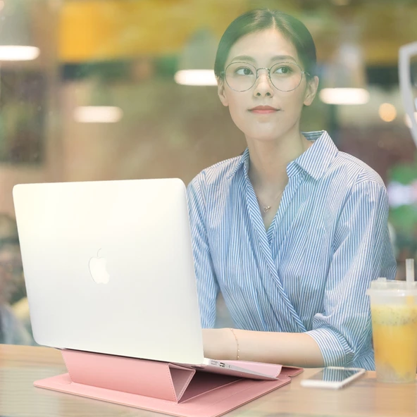 4 in 1 Evrensel Laptop Tutucu Gri PU Deri Suya Dayanikli Koruyucu Bilek Destekli Laptop Çantasi 13 14 Inç - 3