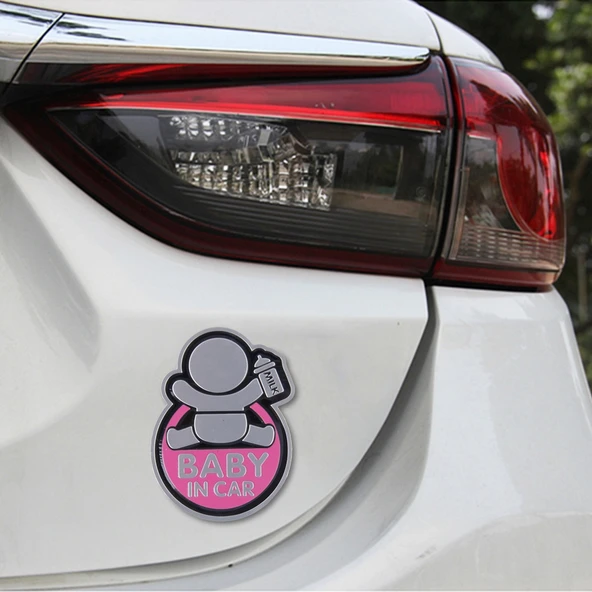 Araba İçin Bebek İçiyor Pembe Sticker - 5