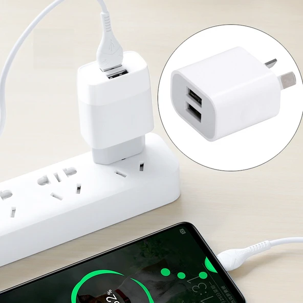 Mini Çift Portlu USB Şarj Cihazı USB Type C Veri Kablosu ile AU Priz - 6